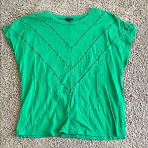 Ann Taylor Bright Green Short Sleeve Tee with Lace Chevron Detail